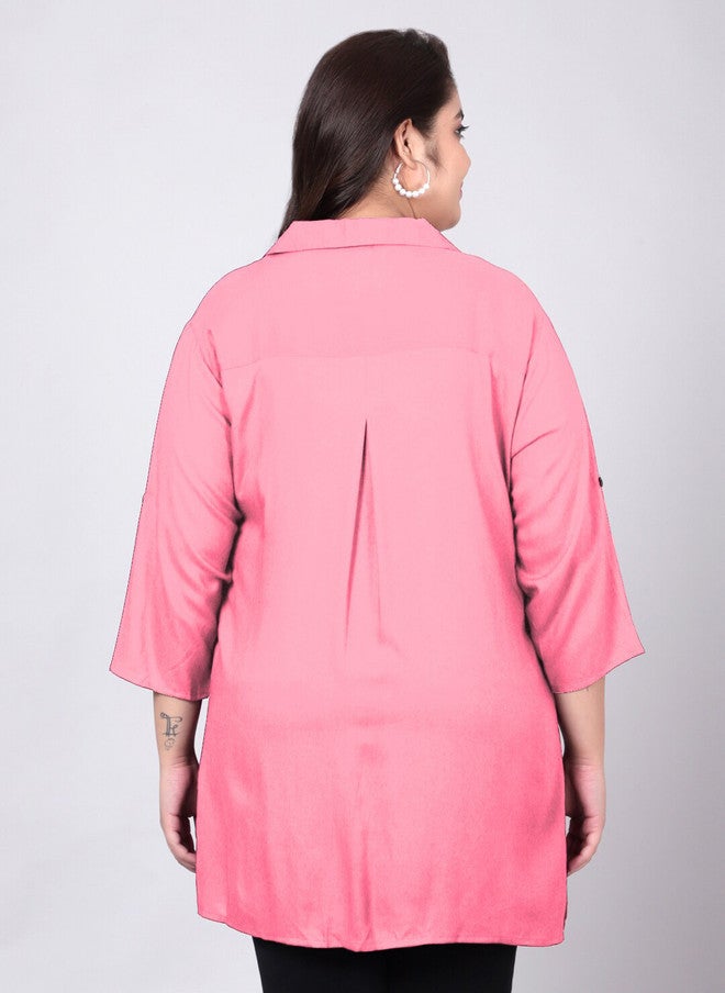 Indietoga Plus Size Classic Spread Collar Longline Casual Shirt - Image 5